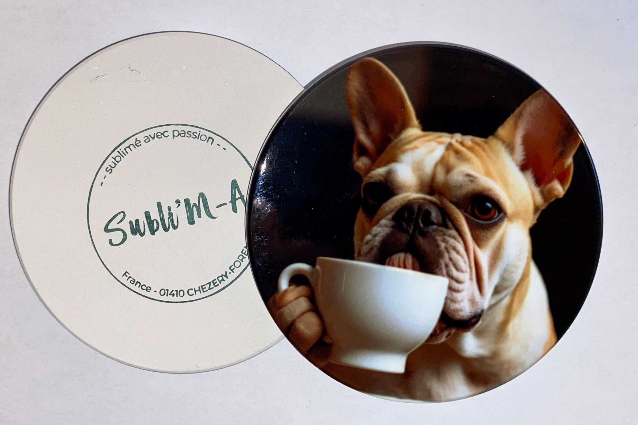 Lot 4 sous-verres/dessous de tasses, sous-bocks, céramiques, ronds, thème Bouledogue Français