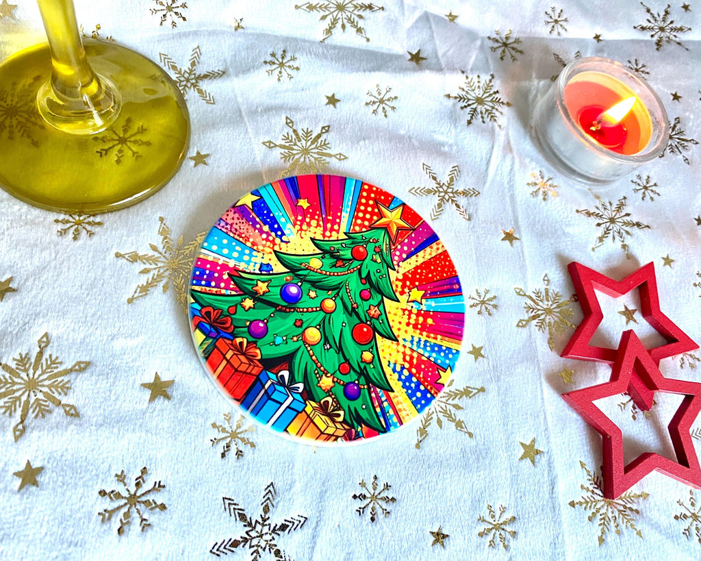 Lot 4 sous-verres, dessous de tasse, sous-bocks, ronds, thème Noël