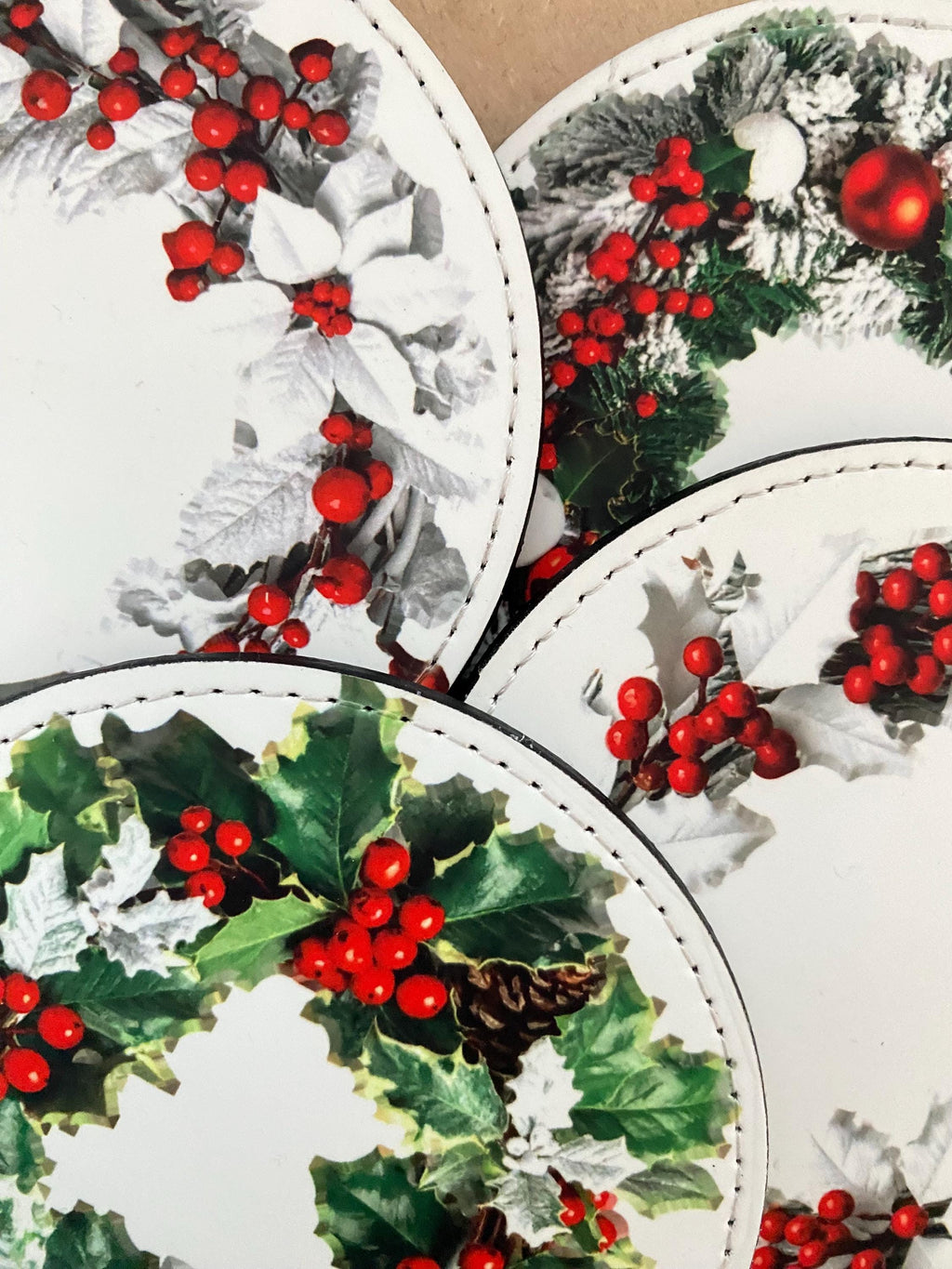 Lot de 4 Sous-verres/dessous de tasses, sous-bocks, couronnes de Noël