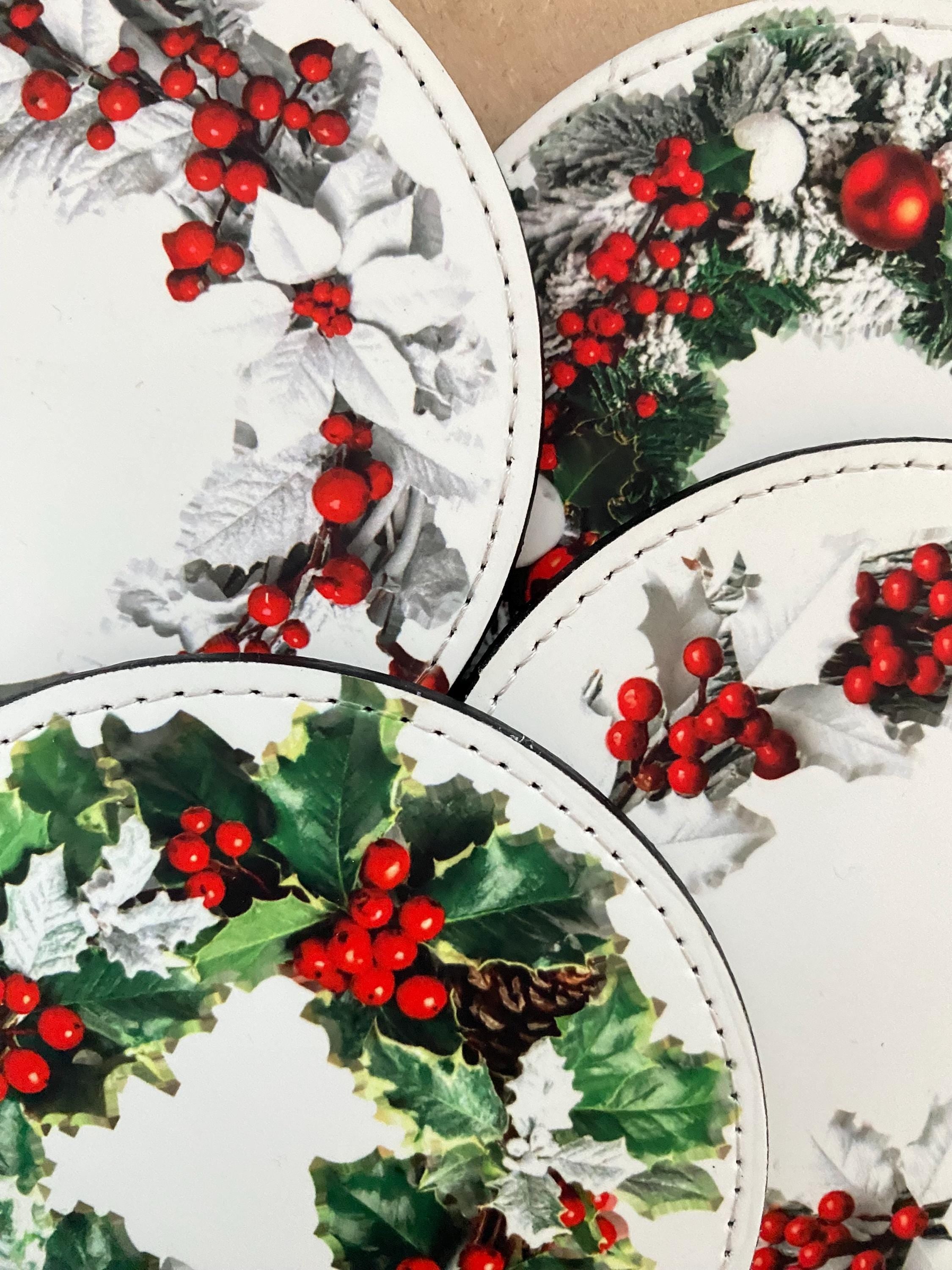 Lot de 4 Sous-verres/dessous de tasses, sous-bocks, couronnes de Noël