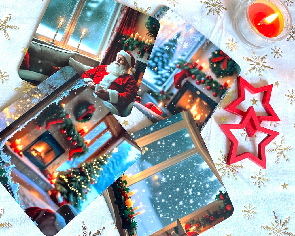 Lot de 4 sous-verres/dessous de tasses, sous-bocks, carrés, thème Noël