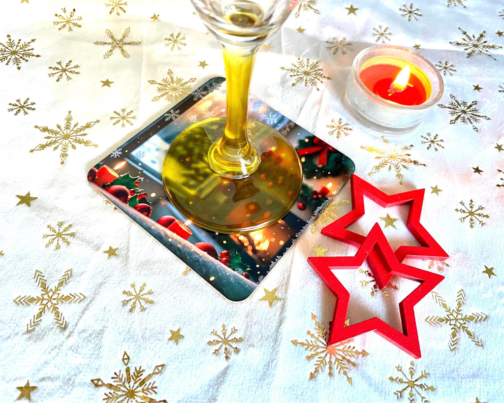 Lot de 4 sous-verres/dessous de tasses, sous-bocks, carrés, thème Noël