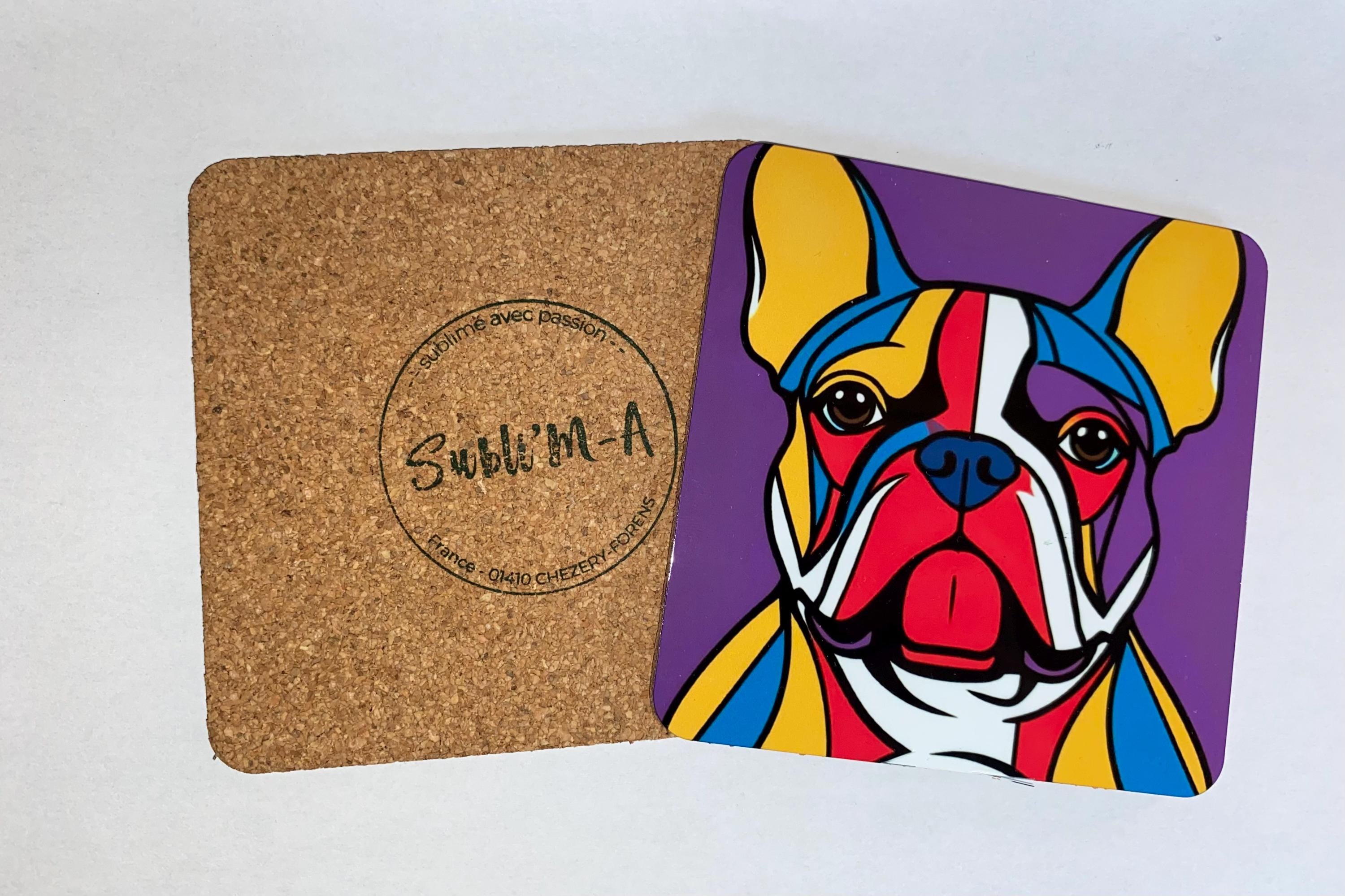 Lot 4 sous-verres/dessous de tasses, sous-bocks, carrés, thème Bouledogue Français