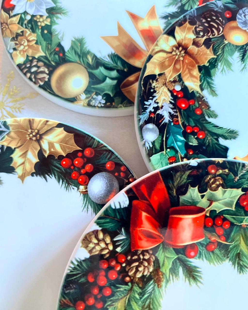 Lot 4 sous-verres, dessous de tasse, sous-bocks, ronds, thème Noël