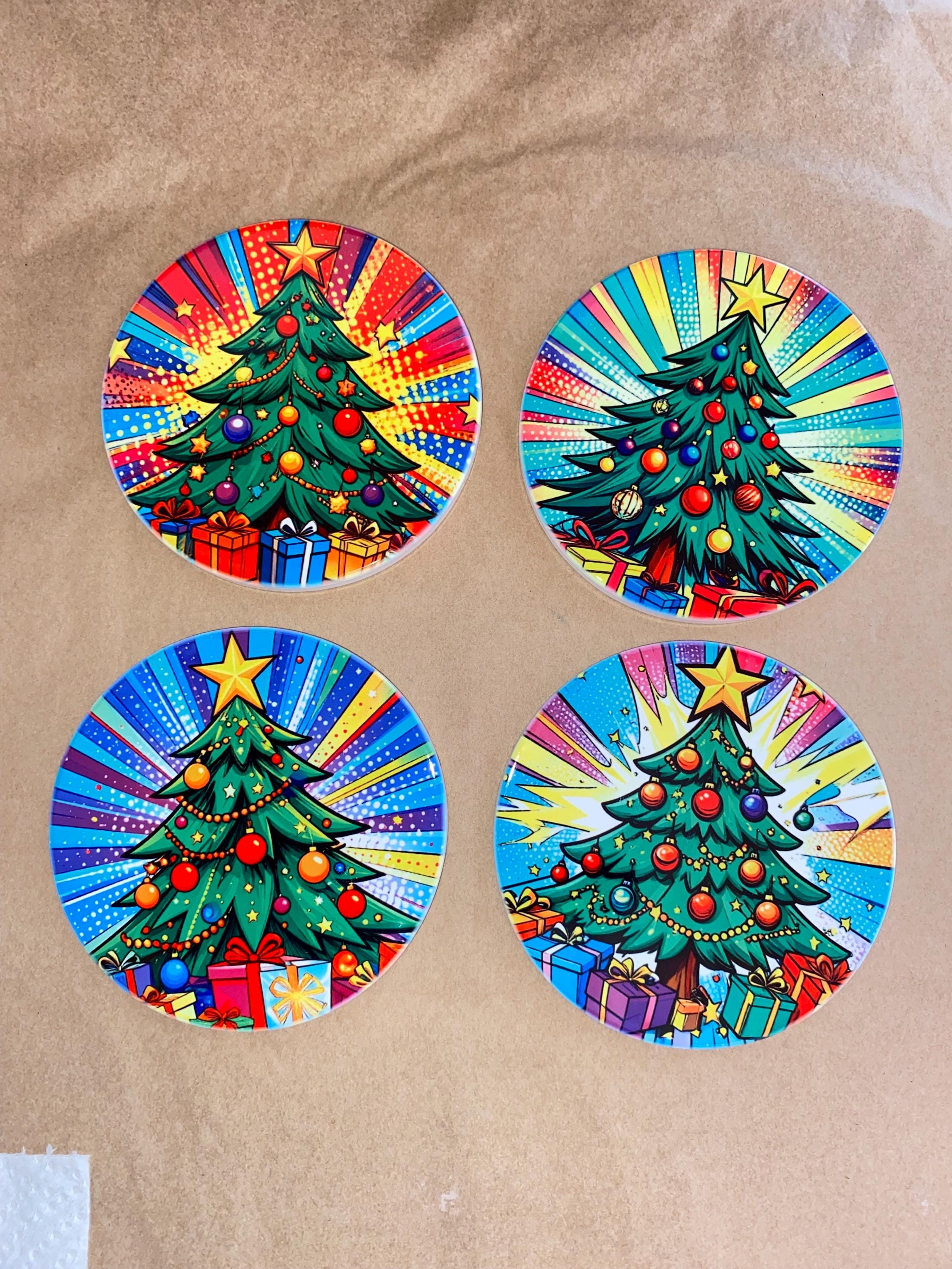 Lot 4 sous-verres, dessous de tasse, sous-bocks, ronds, thème Noël