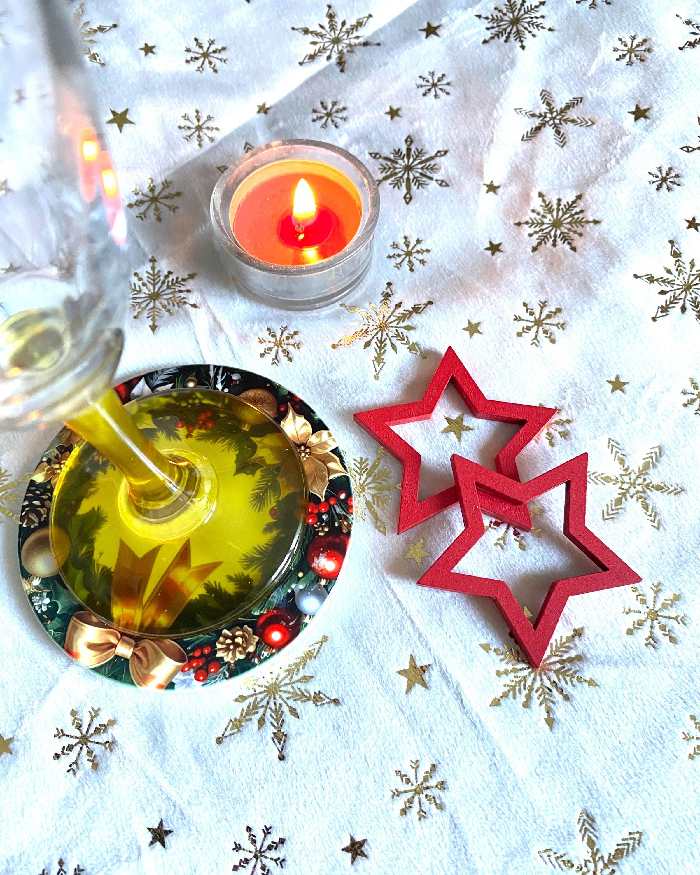 Lot 4 sous-verres, dessous de tasse, sous-bocks, ronds, thème Noël