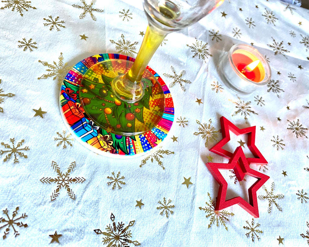 Lot 4 sous-verres, dessous de tasse, sous-bocks, ronds, thème Noël