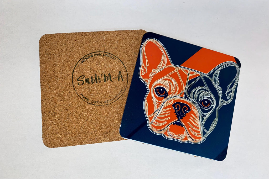 Lot 4 sous-verres/dessous de tasses, sous-bocks, carrés, thème Bouledogue Français