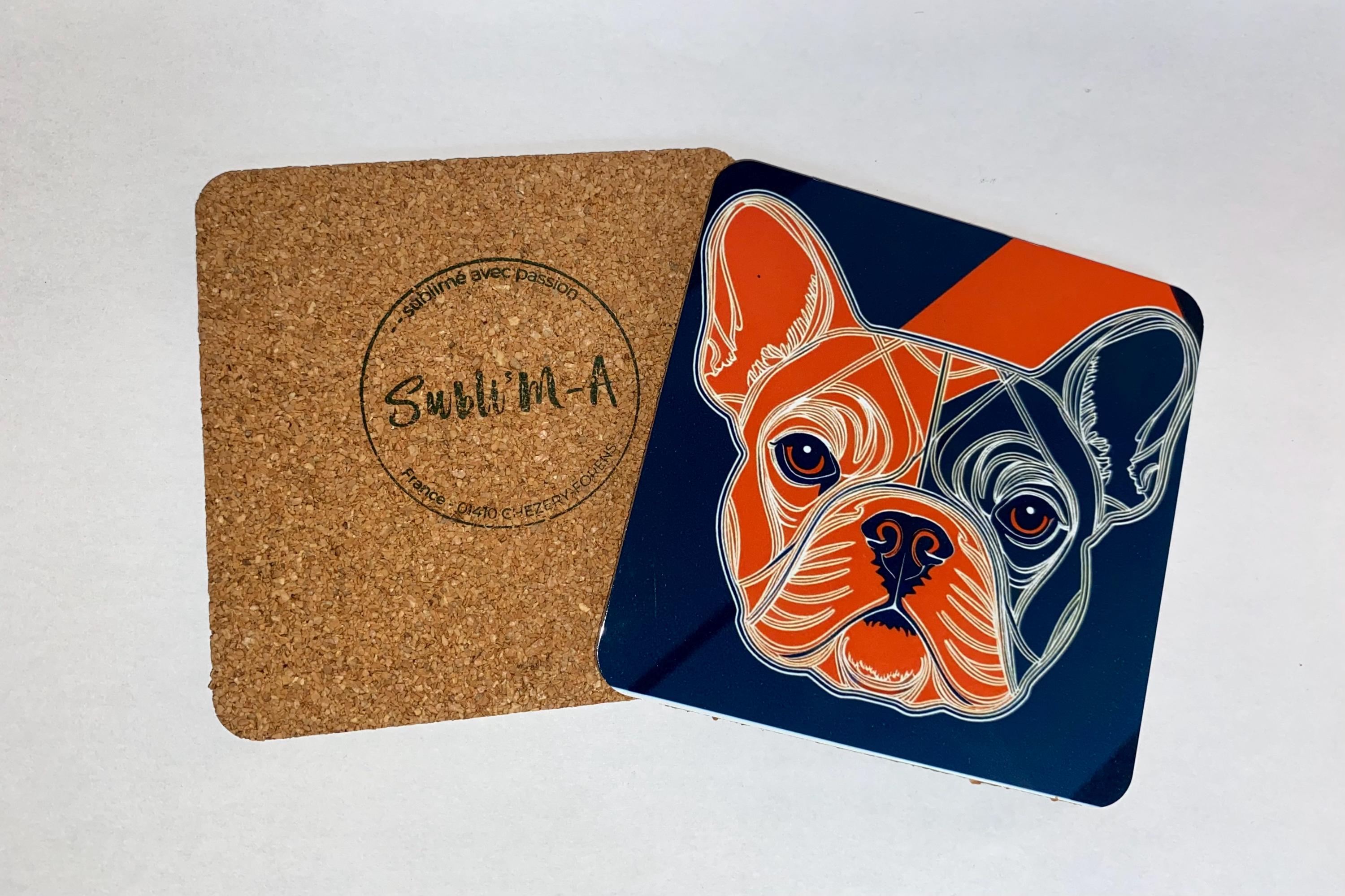 Lot 4 sous-verres/dessous de tasses, sous-bocks, carrés, thème Bouledogue Français