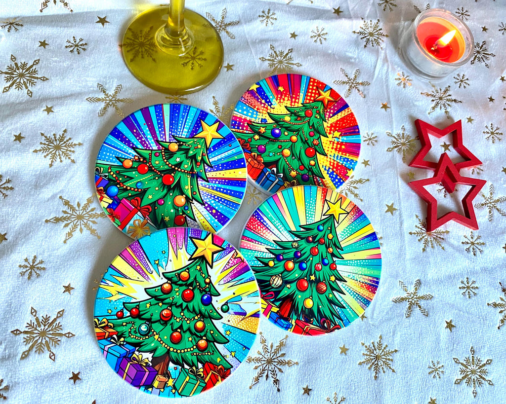 Lot 4 sous-verres, dessous de tasse, sous-bocks, ronds, thème Noël