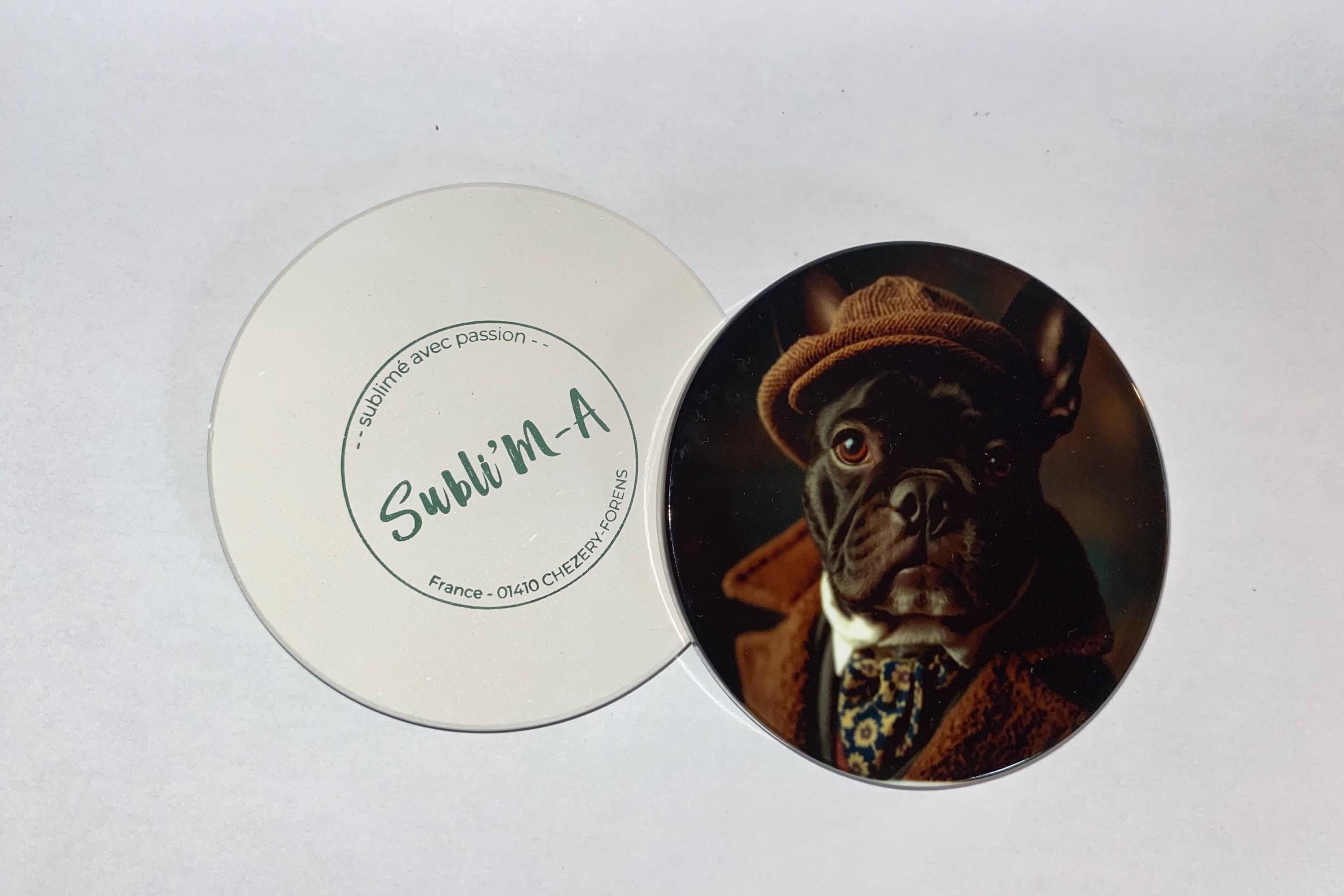 Lot 4 sous-verres/dessous de tasses, sous-bocks, céramiques, ronds, thème Bouledogue Français