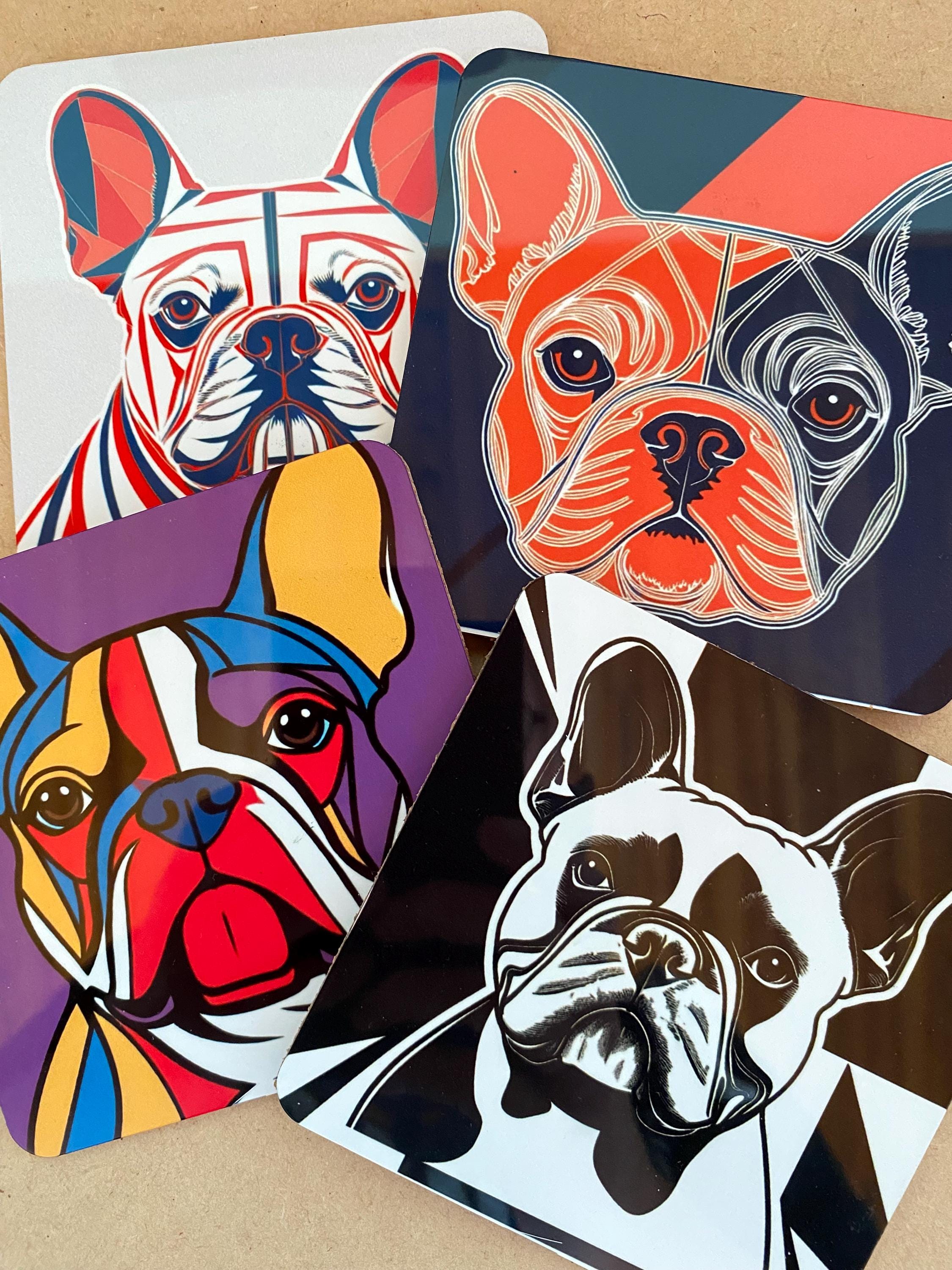 Lot 4 sous-verres/dessous de tasses, sous-bocks, carrés, thème Bouledogue Français