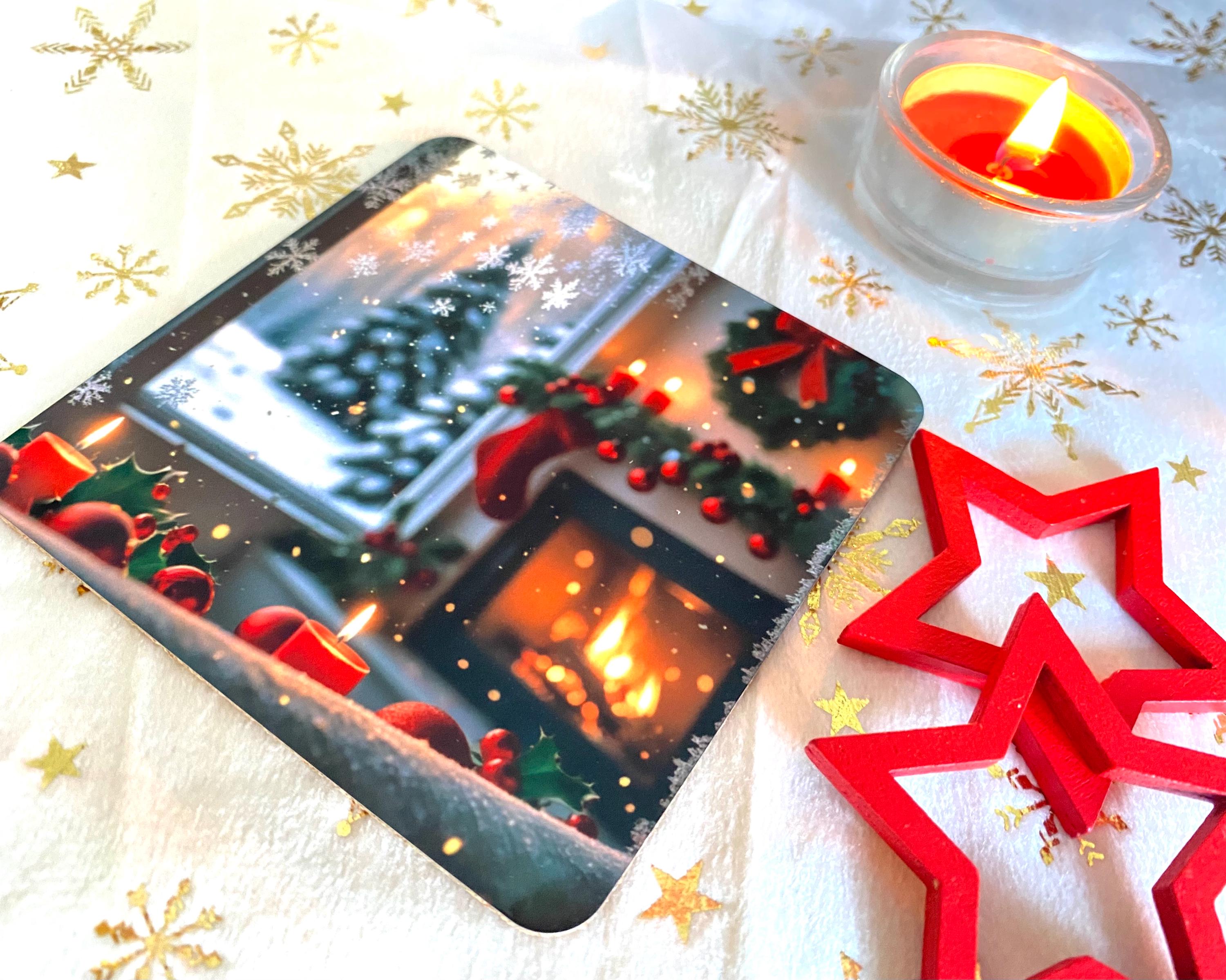 Lot de 4 sous-verres/dessous de tasses, sous-bocks, carrés, thème Noël