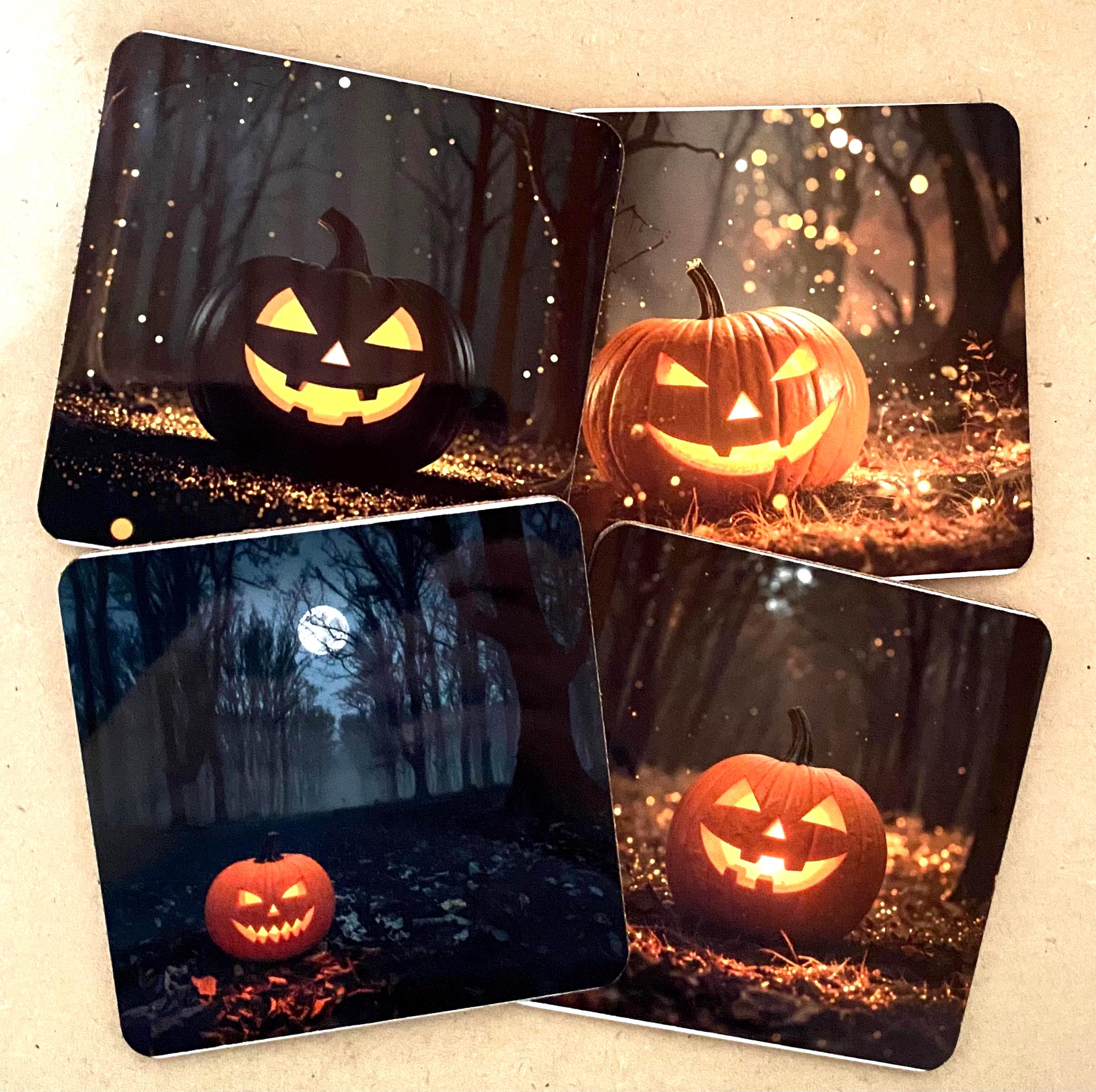 Lot 4 sous-verres/dessous de tasses, sous-bocks, carrés, thème Halloween