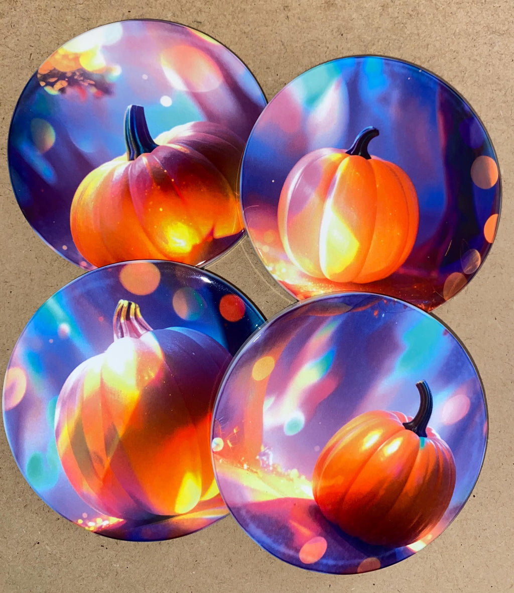 Lot 4 sous-verres/dessous de tasses, sous-bocks, céramiques, ronds, thème Halloween féérique