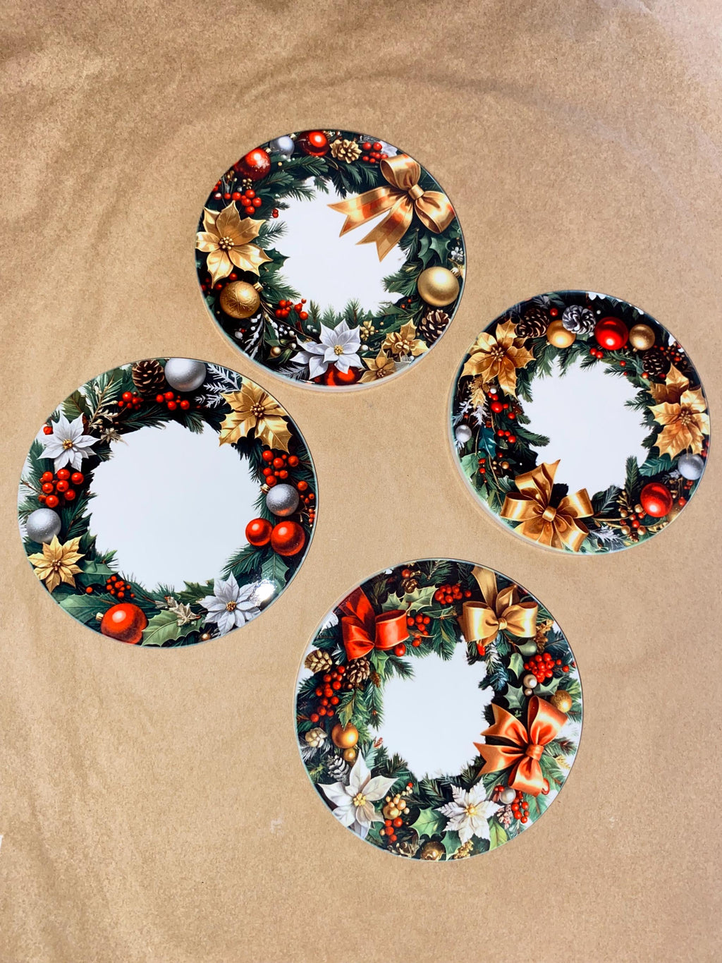 Lot 4 sous-verres, dessous de tasse, sous-bocks, ronds, thème Noël