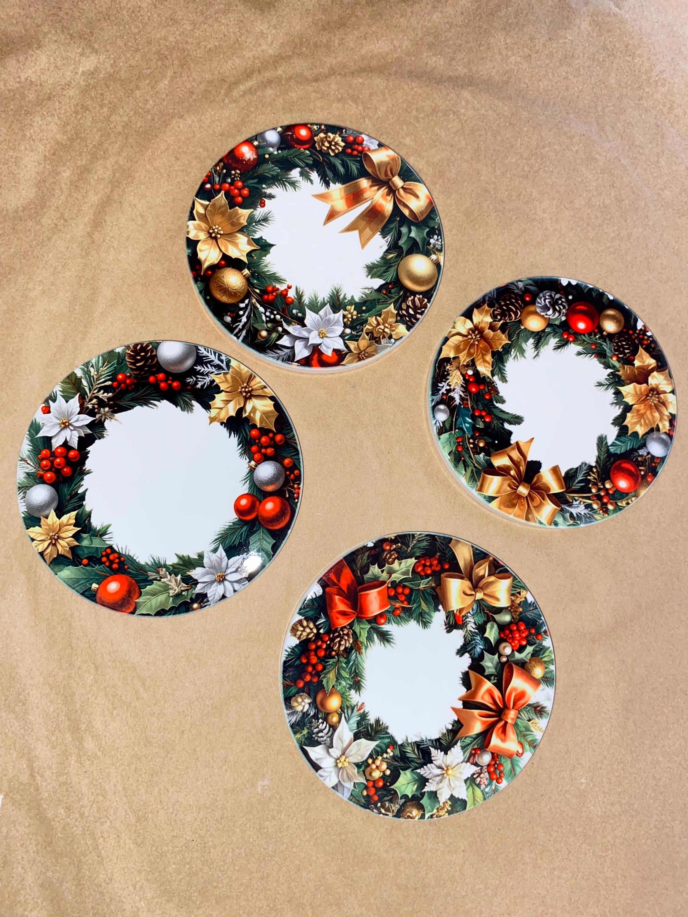 Lot 4 sous-verres, dessous de tasse, sous-bocks, ronds, thème Noël